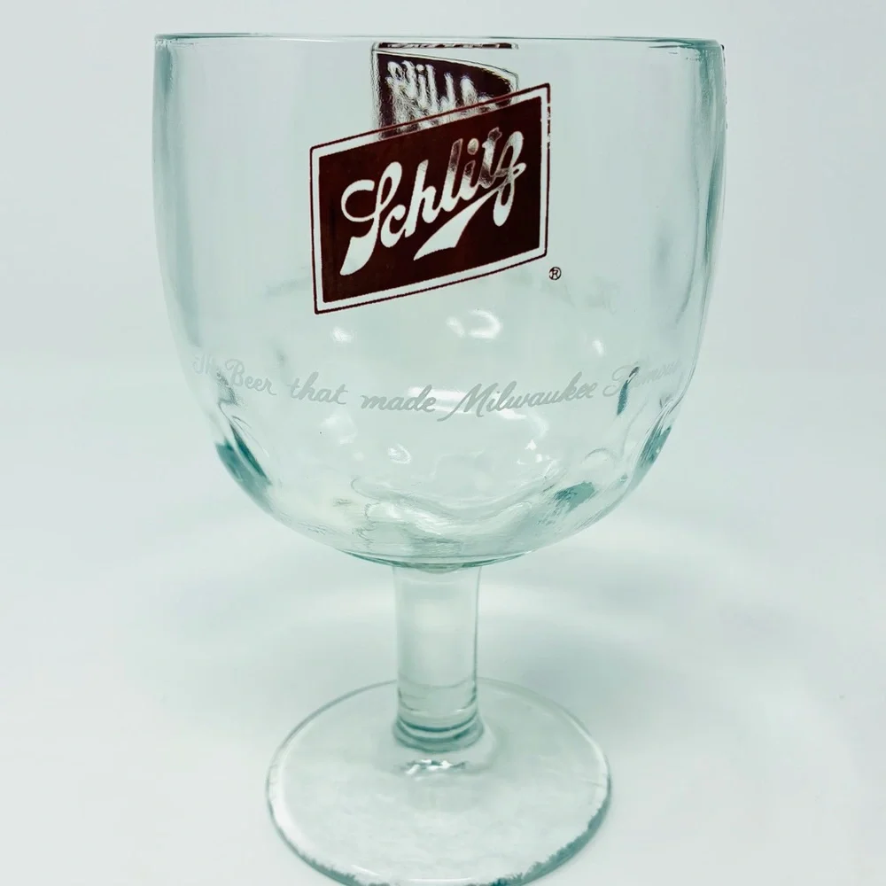 Vintage Schlitz ThumbPrint Beer Goblets Glasses Set of 3 Breweriana Barware 70's